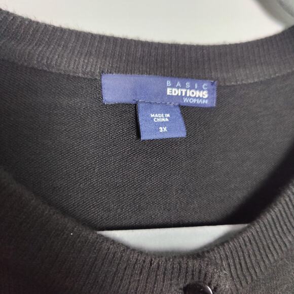 Basic Editions Women's Plus Sz 3X Black Beaded Cardigan Sweater Soft Recycled - Picture 3 of 5
